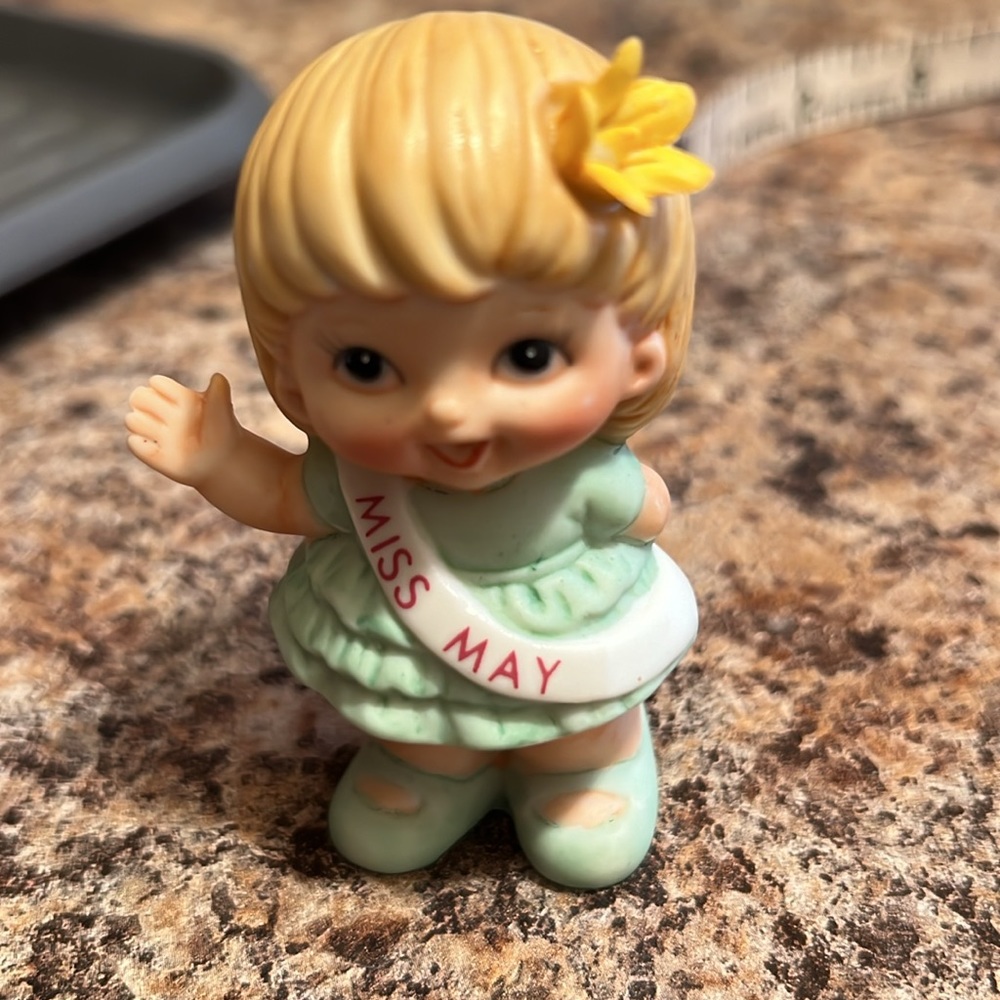 Vintage Russ porcelain little girl, Miss May birthday, figurine.